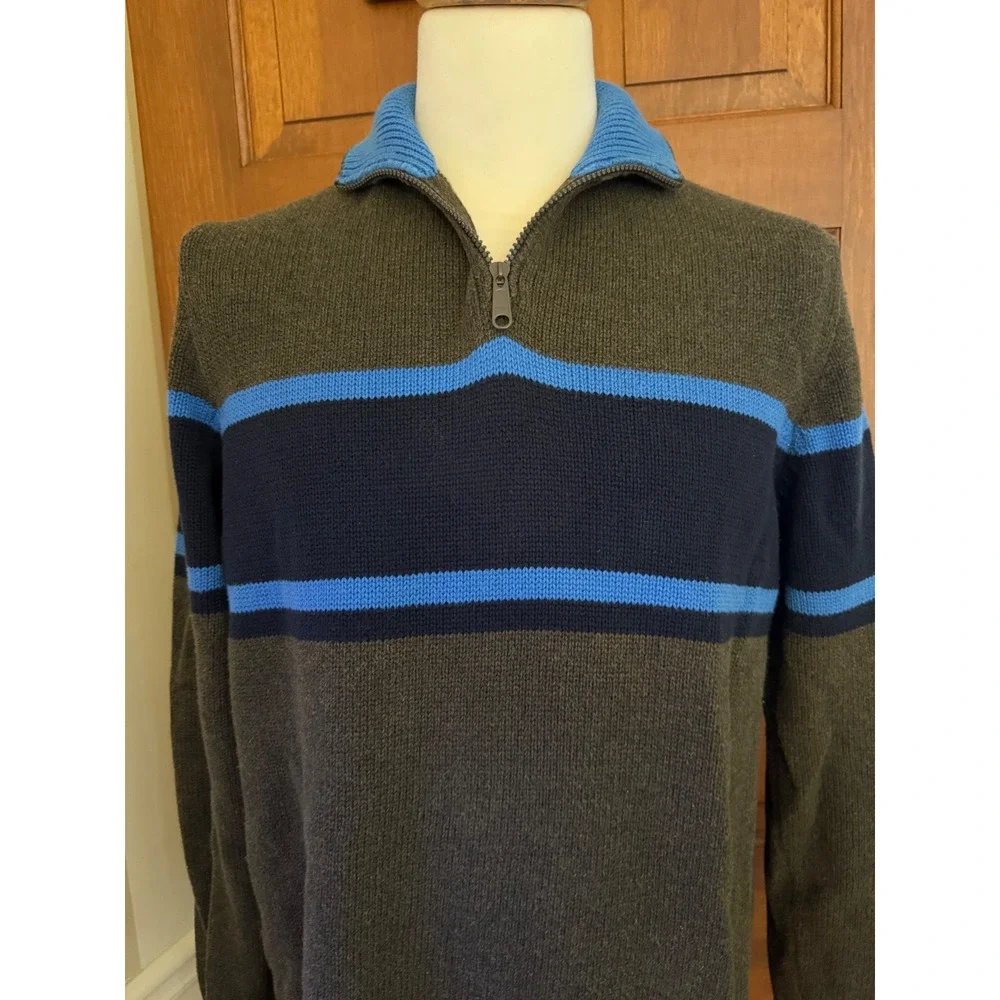 J. Crew Quarter-Zip Pullover Sweater‎ Mens Large Olive Colorblock Cotton